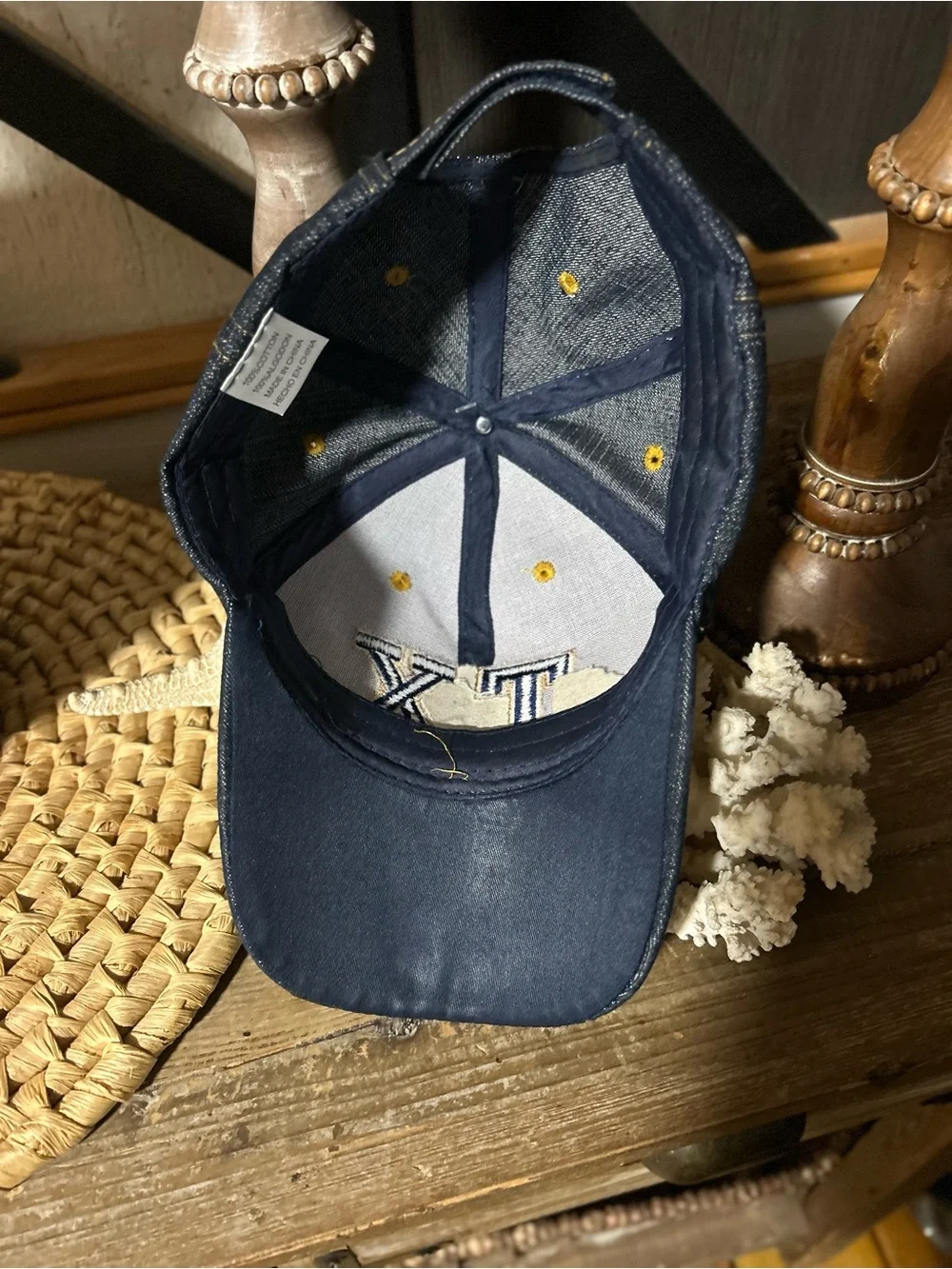 Denim “TX” Baseball Cap | Adjustable | Dark Wash with Gold Stitching unisex